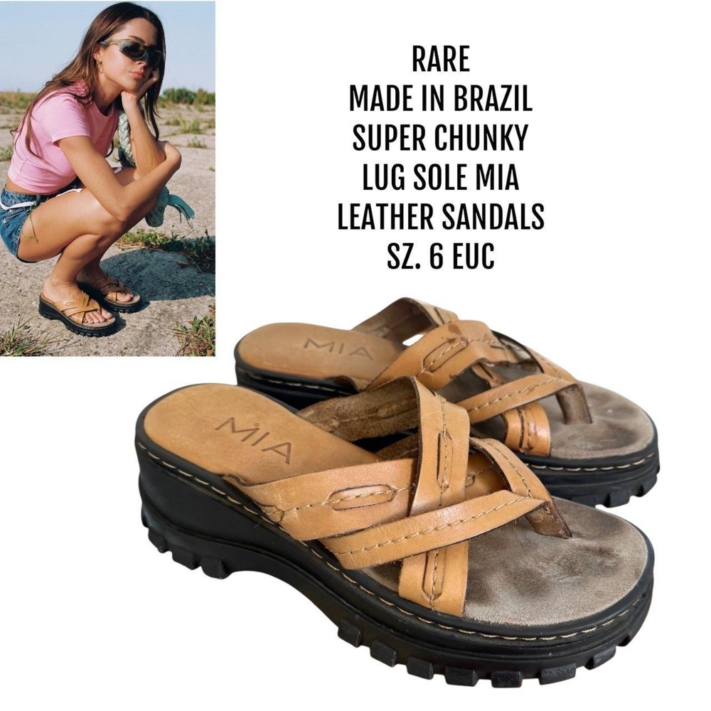 RARE VTG 90s MIA BRAZIL LEATHER LUG SOLE SANDALS 6 🤎🛞‎